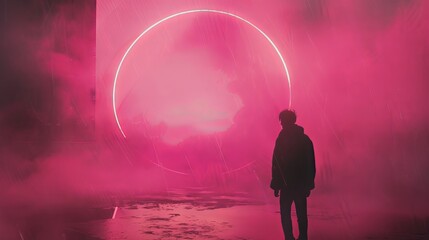 person in the pink night background