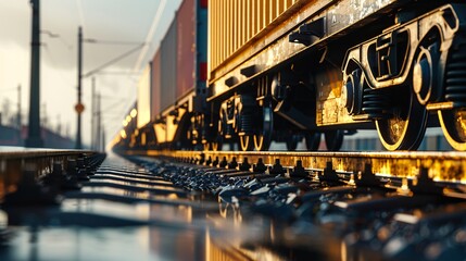 A freight train traveling down train tracks