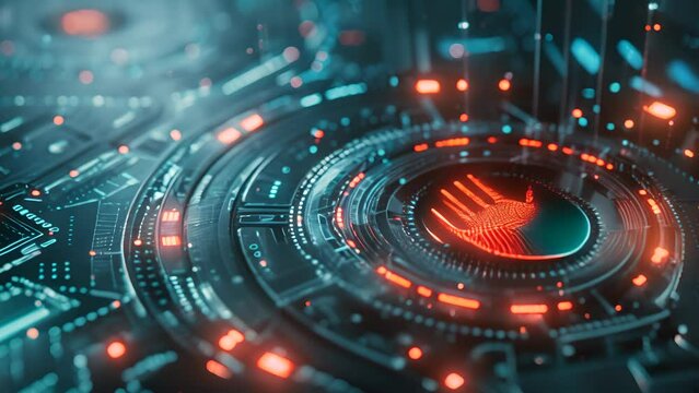 Alien concept. Biometric security concept on circuit board