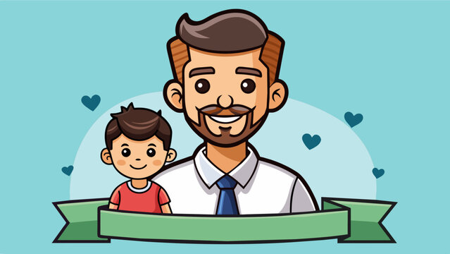 the concept of a happy Father's Day holiday. a postcard of happy dad and son standing and smiling, strong family values