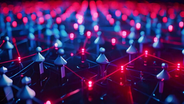 Digital battleground in blue and red hues