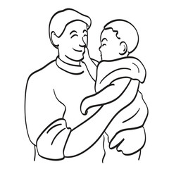 half length of single father holding his baby illustration vector hand drawn isolated on white background
