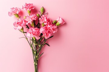 Blooming Pink Carnations Against a Soft Pastel Pink Background