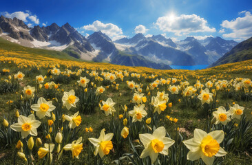 Fototapeta premium Daffodil Valley in the Mountains