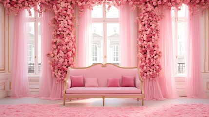 Enchanting floral haven  pink wedding stage