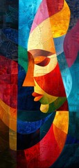 Abstract Cubist Portrait in Vivid Colors
