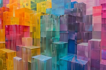 : A cascading waterfall of geometric shapes, each basking in a distinct color, inviting you to engage with the art.