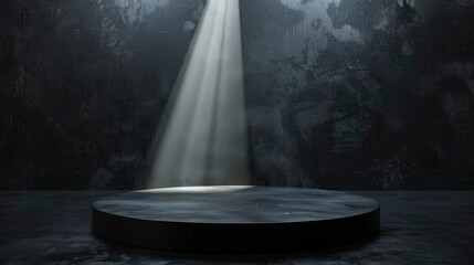 Product showcase with spotlight. Black studio room background. Use as montage for product display - generative ai