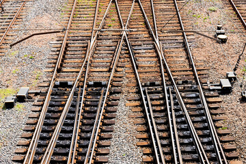 Railroad tracks and turnouts. View from above.