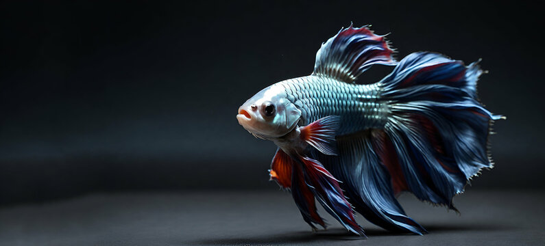 Red and blue Betta fish, siamese fighting fish swimming in the water and water splashing with its bubbles, isolated on color background generative by ai...