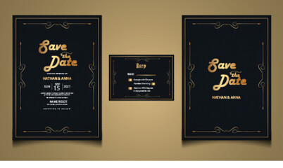 Hand drawn floral wedding invitation card template