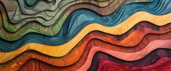 A colorful surface displays various colors, styled with topographical realism and colorful woodcarvings. - obrazy, fototapety, plakaty