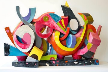 : A colorful abstract sculpture with a lot of different shapes and angles
