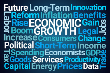 Economic Growth Word Cloud on Blue Background - 772067933