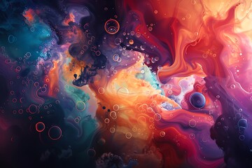 : A dreamlike canvas of fluid, abstract orbs, connected through a harmonious dance of colors and shapes, creating an ethereal connection. - Powered by Adobe