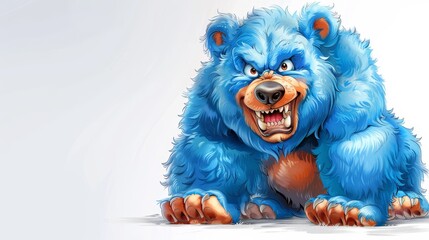   A blue, furry bear with a big grin on its face