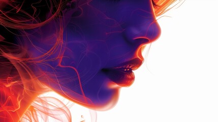  red and blue smoke swirling from her nostrils Hair dancing in wind's embrace - obrazy, fototapety, plakaty