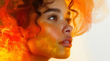 Foto op Plexiglas  orange-yellow smoke escaping hair, eyes © Jevjenijs