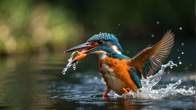 A female Kingfisher comes up out of the water after trying to dive for a fish but failing. I'm addicted to taking pictures of these gorgeous birds, so I must return soon.