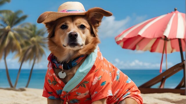 a canine decked up in a beachwear