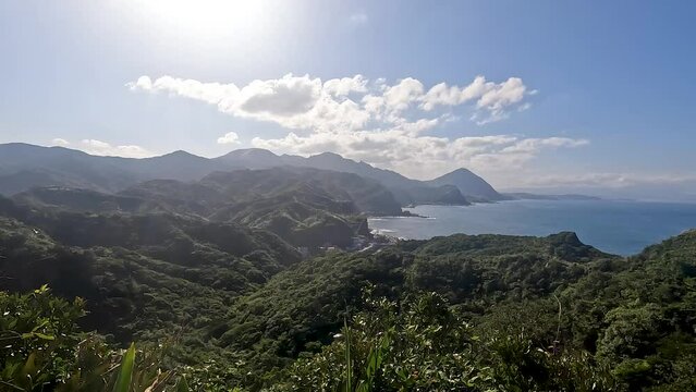 Landscape of Bitoujiao Trail is Scenic walking route along ocean cliffs, featuring a lighthouse, stairs and  lookout pavilions in Bitou Rd  Ruifang District New Taipei City Taiwan - Travel Outdoor  