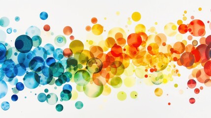 A flowing gradient of watercolor circles transitions from cool blues to warm yellows and reds,...