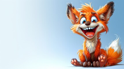   A cartoon fox sits on the ground, mouth agape and wide-eyed, beneath a clear blue sky