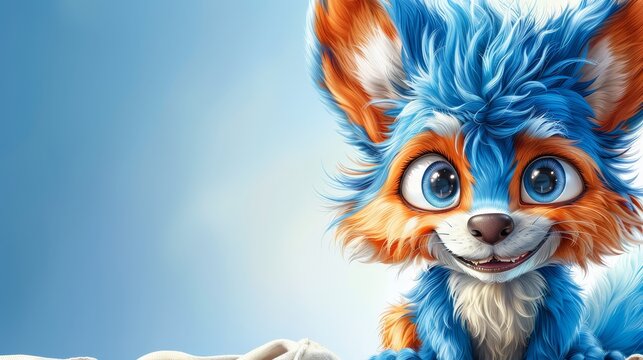  blue and orange fur, radiant smile