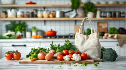 eco friendly shopping bag with fresh vegetables