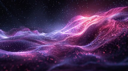 A purple and pink galaxy with a purple and pink wave. The wave is made up of small dots - obrazy, fototapety, plakaty