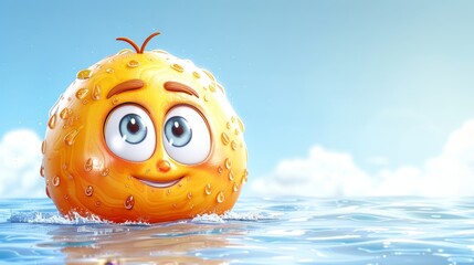   A surprised orange floats atop the water's surface