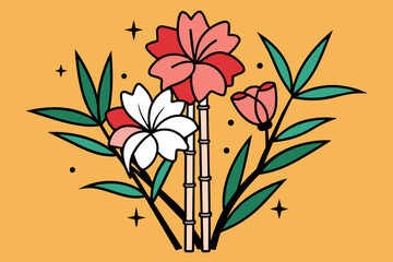 boho style flower line art colorful Bamboo Illustration
