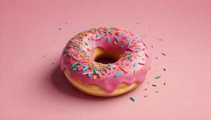 donut with sprinkles on pink background 