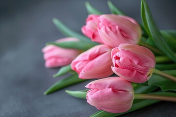 Obraz premium Flowers composition for Mother's Day. Pink flowers on old white wooden background. ai generated
