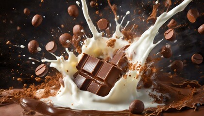 chocolate in milk - obrazy, fototapety, plakaty