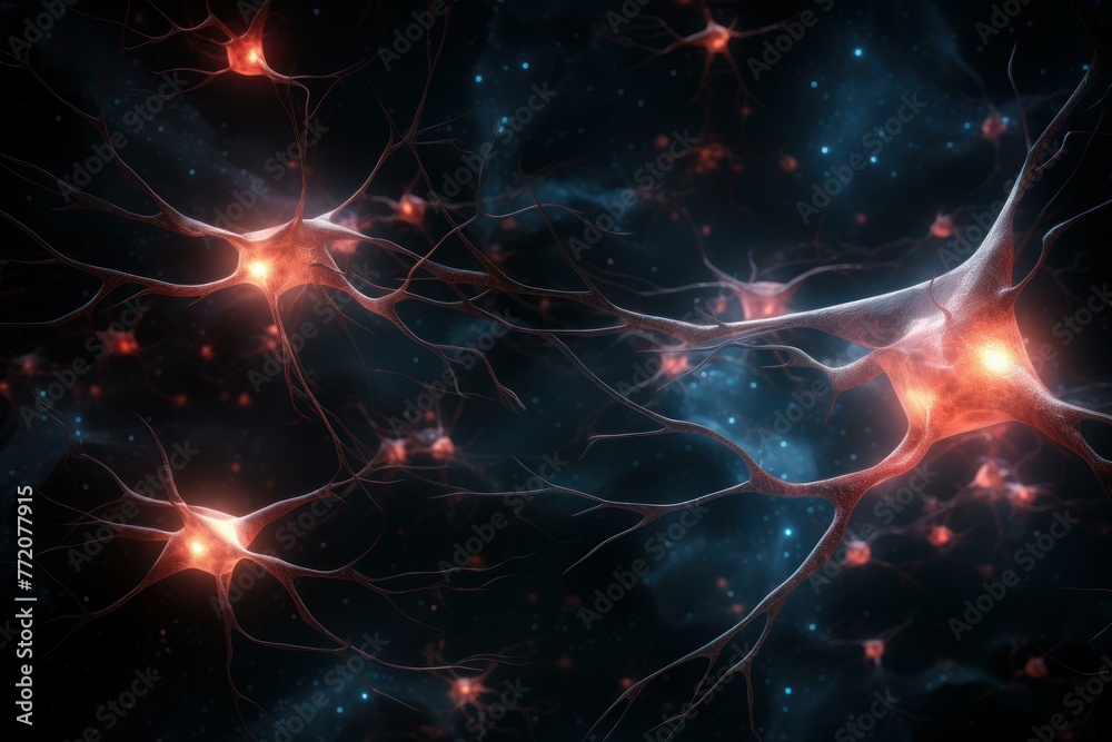 Poster functional single neuron synapses. axon brain cell impulse signal. generate ai