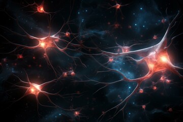 Functional Single neuron synapses. Axon brain cell impulse signal. Generate Ai