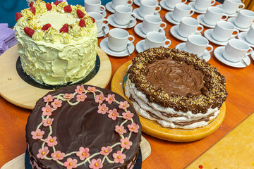 Homemade chocolate cake. Layered chocolate cake