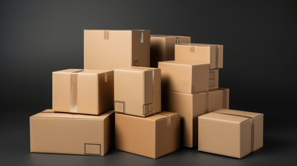 A set of brown cardboard boxes on a black background.