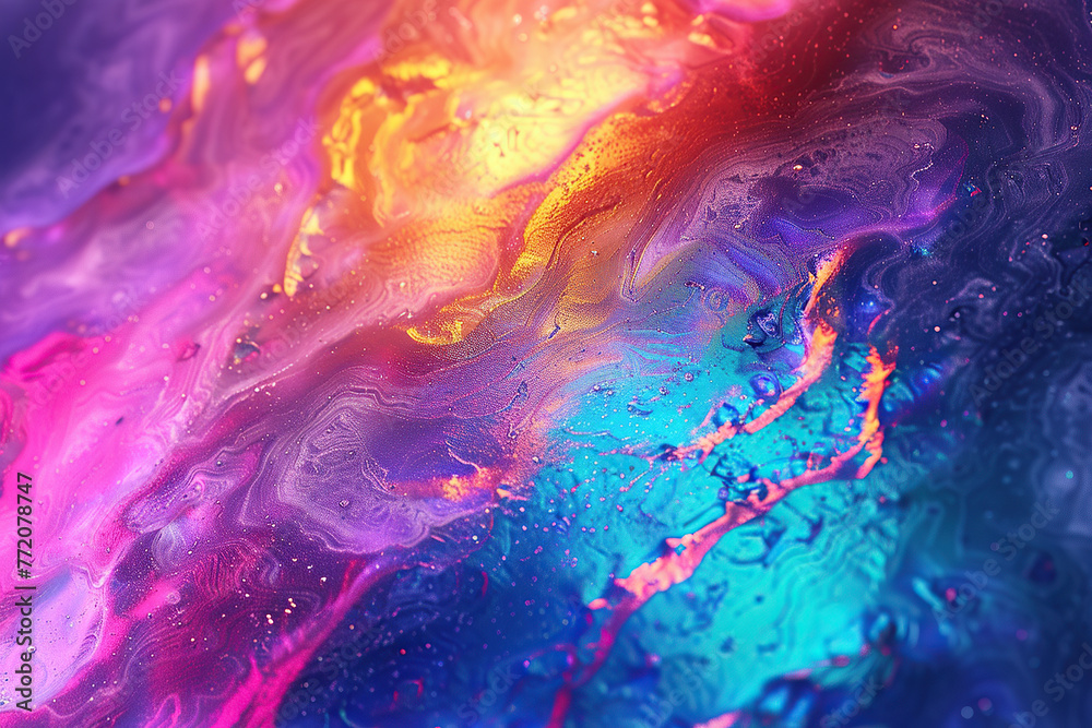 Wall mural horizontal illustration of a colourful fluorescent abstract wavy background