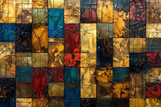 : A harmonious, abstract mosaic of golden rectangles, each containing a unique blend of captivating colors and patterns.