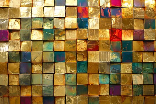 : A harmonious, abstract mosaic of golden rectangles, each containing a unique blend of captivating colors and patterns.