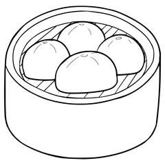 bakpao on the box illustration hand drawn outline vector