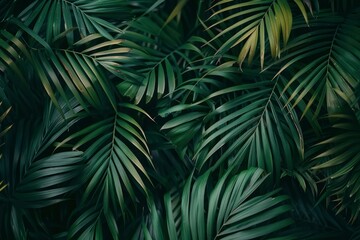 closeup nature view of green leaf and palms background. Flat lay, dark nature concept, tropical leaf - generative ai