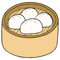 bakpao on the box illustration hand drawn isolated vector