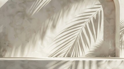Minimal plaster wall backdrop featuring a palm shadow