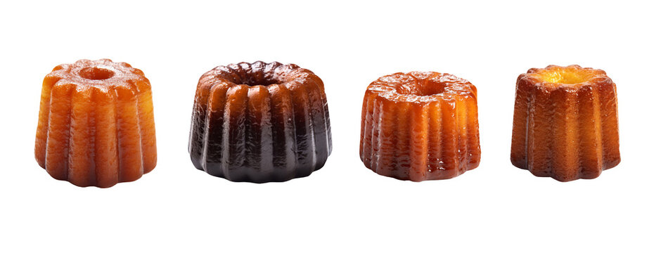 Set of Canele isolated on transparent background,famous frence dessert.