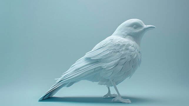 Sculpted white pigeon figure on a blue-gray background
