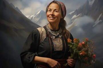 Naklejka premium Captivating Norwegian woman portrait. Serious face. Generate Ai