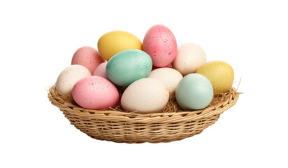Fototapeta na wymiar Easter eggs in basket isolated on transparent background. Happy Easter
